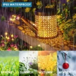 Large Retro Metal Lantern Solar Watering Can Light Outdoor Waterproof Shower Lights Hanging Star LED Fairy for Garden Decoration - Image 4