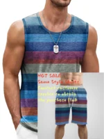 Retro Striped Graphic Tank Tops For Men Fashion Casual Summer Sleeveless 3D Printed Vest Loose Crew Neck Quick Dry Sports Tees - Image 5