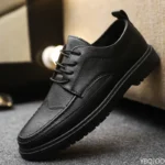 Men's Casual Leather Shoes Trendy Summer Breathable Black Work Shoes Casual Classic Fashion Formal Comfortable Flat Shoes - Image 5