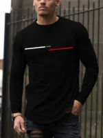 Men's 100% pure cotton summer loose comfortable casual  PARIS print large round neck long sleeve T-shirt top - Image 4