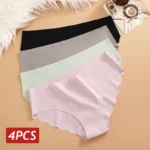 Ice Silk Seamless Panties 4PCS/Set Women’s Briefs Solid Color Elastic Underwear Female Ultra Thin No Trace Wavy Side Panties