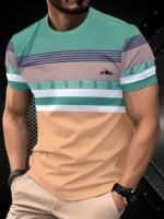 Summer classic men's T-shirt: Outdoor round-neck short-sleeved top with striped print, loose street men's T-shirt with additiona - Image 9