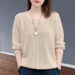 V-neck Knitted Sweater Autumn Popular Women's Clothing Foreign Style Inside with Solid Color Bottoming Shirt Top Jumpe Homme - Image 6