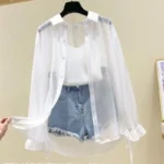 Women Summer Thin Loose Button-Up Sunscreen Shirt Woman