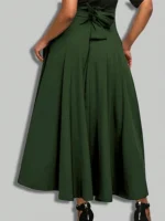 Dresses Solid Color A-line Skirts for Woman Clothing High Elastic Waist Long Skirt Women With Bow Elegant Women's Skirts - Image 4