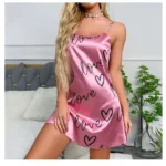 Women Nightwear Home Clothes Sexy Black Floral Printing Nightdress Sleepwear Nightshirts Silk Sleepshirts Nightgowns For Woman