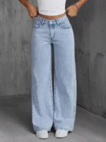 Jeans For Woman Y2k Clothes Light Blue Wide Leg Denim Pants Loose Fashion Simple Stretch Free Four Seasons Popular Casual