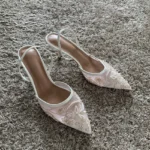 String Bead Mesh Embroider Slingback High Heels Women Sexy Pointed Toe Heeled Sandals - Image 8