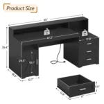 Farmhouse Computer Desk with Drawers, 65” Home Office Desk with Power Outlets, Storage Cabinet and Printer Stand, Customized