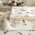 2026 Spring Summer Floral Print Double Gauze Bed Sheet with Fringe Lace Trim