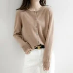 Women's round neck loose fitting slimming cardigan sweater, spring and autumn knitted cardigan, solid color versatile top - Image 10
