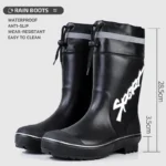 Mid-calf Rain Boots Men Slip-On Waterproof Rubber Rain Shoes Work Mud Boots Warm Durable Non-Slip Boots Farming Fishing Camp