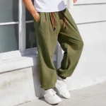 Men's Harem Pants Loose Fit Chinese Style Cotton Linen Solid Color Cozy Sweatpants Joggers High Quality Male Casual Trousers - Image 5