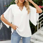 Women Summer Style Chiffon Blouses Shirts Lady Casual Short Flare Sleeve V-Neck