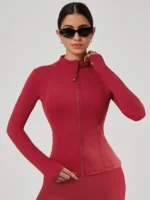 Women's Solid Color Sports Training Top, Casual Zipper Sports Jacket, Slim Long-Sleeve Yoga Fitness Wear - Image 4