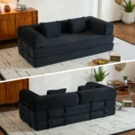 79″ Folding Convertible Sofa Bed, Oversized Corduroy Futon Floor Couch, Boneless Loveseat for Small Spaces, Living Room, Bedroom