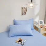 Kuup Polyester 3pcs Solid Color Queen Size Bedding Set - Fitted Sheet & Pillowcases with Elastic Band Mattress Cover - Image 6