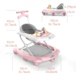 2 in 1 Baby Walker with Music & Light Spinning Toy Dining Tray Safety Brake Floor Mats Push Handle Baby Push Walker Anti-slip - Image 2