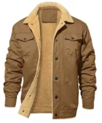 Men's Jackets Winter Faux Shearling Lined Windproof Warm Coat Black Buttoned Parka Pockets Comfortable Casual Tops US Size - Image 7