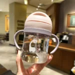 1/2pcs 250ml Pink Baby Drinking Cup Feeding Bottle With Straw Gravity Ball Wide Caliber Drinking Milk Water Bottle With Handle - Image 3