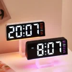 Innovative LED Digital Alarm Clock with Atmosphere Light & Date Display – USB Powered, Adjustable Brightness, Flat Crown Shape