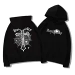 European American High Street Spider Cross Autumn Winter Fleece Warm Hooded Sweatshirt Casual Adult Men Versatile Soft Daily Use - Image 2