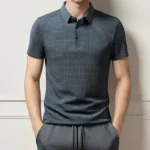 2025 Men's Business Casual Short Sleeved Bone Flower Solid Color POLO Shirt Fashion Breathable Comfortable Summer Versatile Top - Image 10