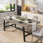 70.87″ Industrial Dining Table For 6-8, Wooden Kitchen Table With Metal Frame, Rectangular Counter For Dining Room & Kitchen