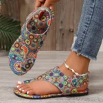 2025 Women Flat Sandals Comfortable Flats Sandals Printed Bohemia Roman Style - Image 5