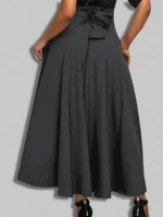 Dresses Solid Color A-line Skirts for Woman Clothing High Elastic Waist Long Skirt Women With Bow Elegant Women's Skirts - Image 6