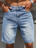 Men's summer blue regular denim shorts. - Image 7