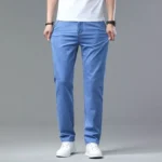 Summer new men’s micro elastic straight leg denim pants