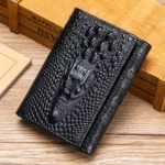 100%Leather men's wallet, leather short multi card bag, leather men's wallet, crocodile patterned wallet - Image 7