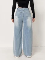 Jeans For Woman Y2k Clothes Light Blue Wide Leg Denim Pants Loose Fashion Simple Stretch Free Four Seasons Popular Casual