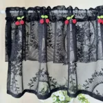 White Lace Short Kitchen Curtain Rod Pocket Sheer Voile Cherry Design Double Layer Half Curtains Living Room Door Window Decor