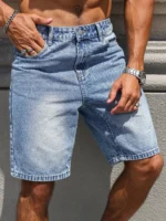 Men's summer blue regular denim shorts. - Image 3
