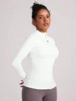 Women's Solid Color Sports Training Top, Casual Zipper Sports Jacket, Slim Long-Sleeve Yoga Fitness Wear