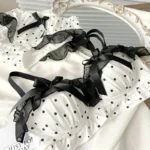 Women’s Cute Bow & Polka Dot Bra Set – No Wire Push Up for Petite Chest, Comfort Lace Underwear Set (2-Piece)