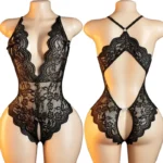 Sexy Lingerie For Women Deep V Crotchless Babydoll Dress Lace Bow Knot Open Bra Bodysuit Erotic Costumes Female Porno Underwear