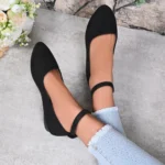 Women's Retro Mary Jane Shoes, Black Low-Top Square-Toe Ankle Strap Flat Shoes, Fashionable Retro Style, Comfortable Soft-Soled Ballet Flats, Suitable for Daily Wear, Spring and Autumn Seasons - Image 2