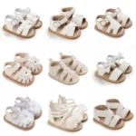 White Cute 0-18M Baby Cute Open toed Bow Summer Sandals Princess Casual Soft Rubber Bottom Non slip Sandals