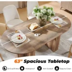 63 Rustic Oak Oval Dining Table with T-Shaped Base for 4-6 People, Sturdy and Thick Tabletop