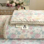 2026 Spring Summer Floral Print Double Gauze Bed Sheet with Fringe Lace Trim