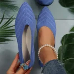 New 2024 Pointed Toe Flat Office Boat Solid Color Knitted Slip on Shoes Casual Ballet Flats Shoes Women Loafers Zapatos De Mujer - Image 5
