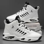 Men's High-Top Basketball Shoes Feature a Breathable Mesh Design for Maximum Comfort Outdoor Shock-Absorbing Running Shoes, High-Rebound Cushioning Technology, Make Running Smoother and More Comfortable, Enhance Support, Stylish White Design, Suitable for Athletic Performance and Everyday Wear. - Image 7