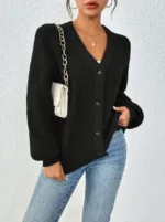 Ladies Elegant Knitted Cardigan Spring Autumn Solid Color Sweater Classy Open Front Warm Top for Women