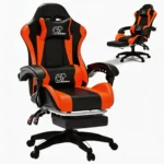 Computer Gaming Chair, Ergonomic Gaming Chair, Leather Office Chairs with Foot Rest, Back Recliner Height Adjustable White+Black - Image 7