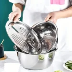 3pcs Stainless Steel Kitchen Set With Grinder Filter Bowl - Food Safe Drainage For Fruits Veggies Cheese | 24-hour Shipping - Image 3