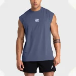 Men’s wide-shoulder sleeveless T-shirt, sports vest, fitness clothes, training brothers show off muscles, loose waistcoat, summe