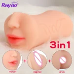 3 In 1 Vagina Stick Male Masturbator Sex Toys For Men Realistic Artificial Rubber Pussy